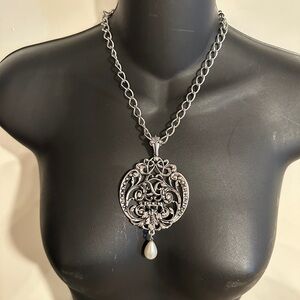 4/$16 Silver Pendant Necklace With Drop Pearl